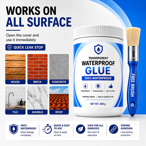 ( BUY 1 GET 1 FREE ) Transparent Waterproof Glue with Free Brush – Clear Sealant for Quick Leak & Crack Repair