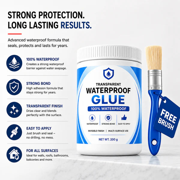 ( BUY 1 GET 1 FREE ) Transparent Waterproof Glue with Free Brush – Clear Sealant for Quick Leak & Crack Repair